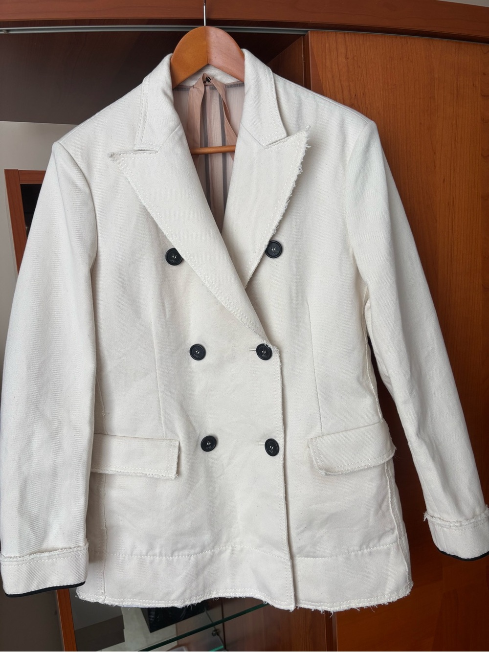 No.21  Double-Breasted Canvas Cream Blazer Jacket